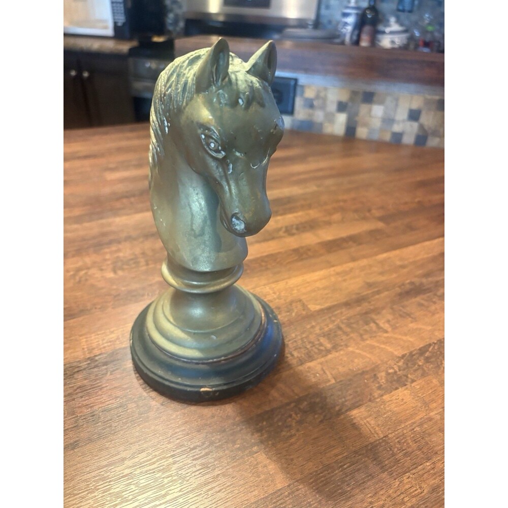 Vintage Bronze look Finish Horse Head Sculpture Bookend on Wooden base